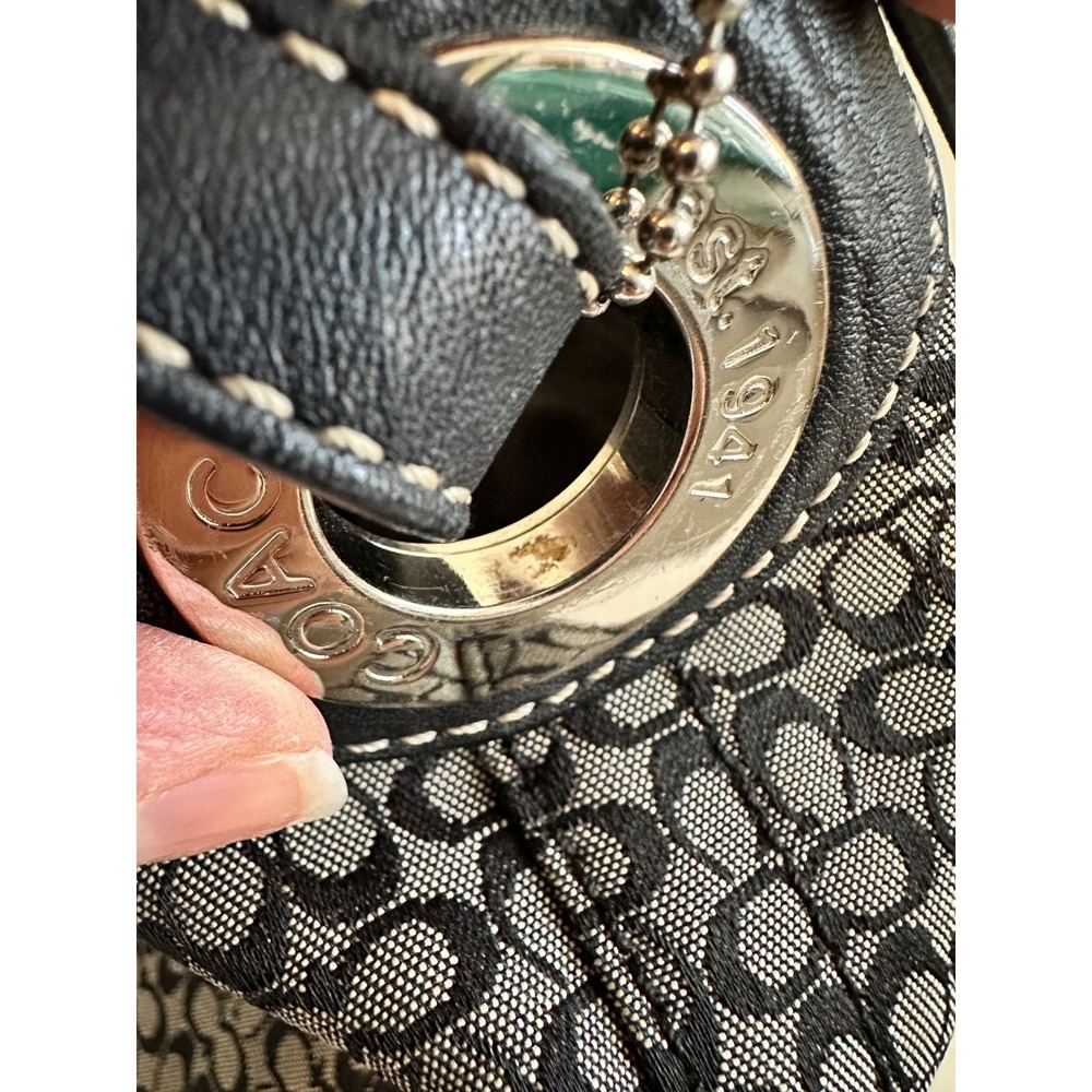 Coach F11666 Signature Jacquard Hobo Shoulder Bag Black Grey Leather Trim - Picture 13 of 16